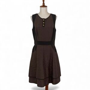 Richard‎ Chai Brown Cotton Silk Dress 4 Sleeveless Crew Neck Dar Academia Earthy